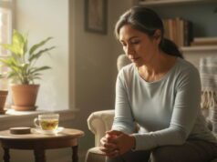 Cuando el cuerpo habla: aprender a escuchar las señales antes de enfermarnos Persona adulta en un momento de pausa y reflexión, simbolizando la importancia de escuchar las señales del cuerpo y prevenir enfermedades.