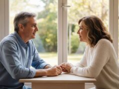 Aprender a pedir ayuda: por qué no tenemos que poder con todo solos Dos personas conversando en un entorno tranquilo, representando el apoyo emocional y la importancia de pedir ayuda.