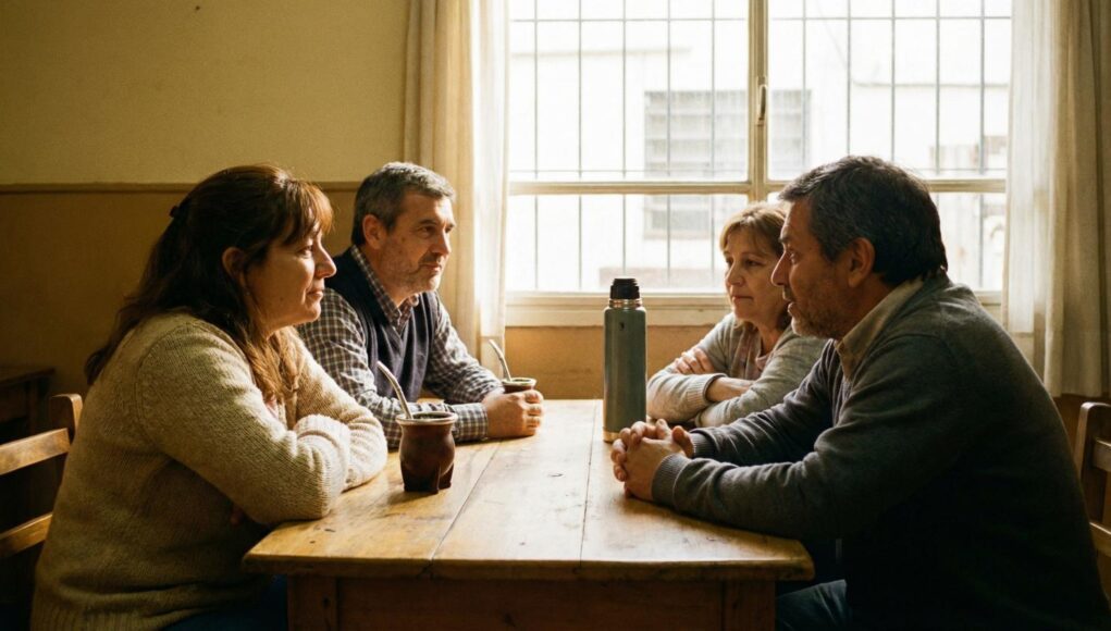 Personas compartiendo apoyo y acompañamiento en comunidad, representando el valor del mutualismo en tiempos difíciles.