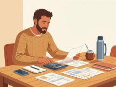 Cómo tomar un crédito de forma responsable y cuidar tu economía Ilustración de persona analizando sus finanzas y evaluando un crédito de manera responsable.
